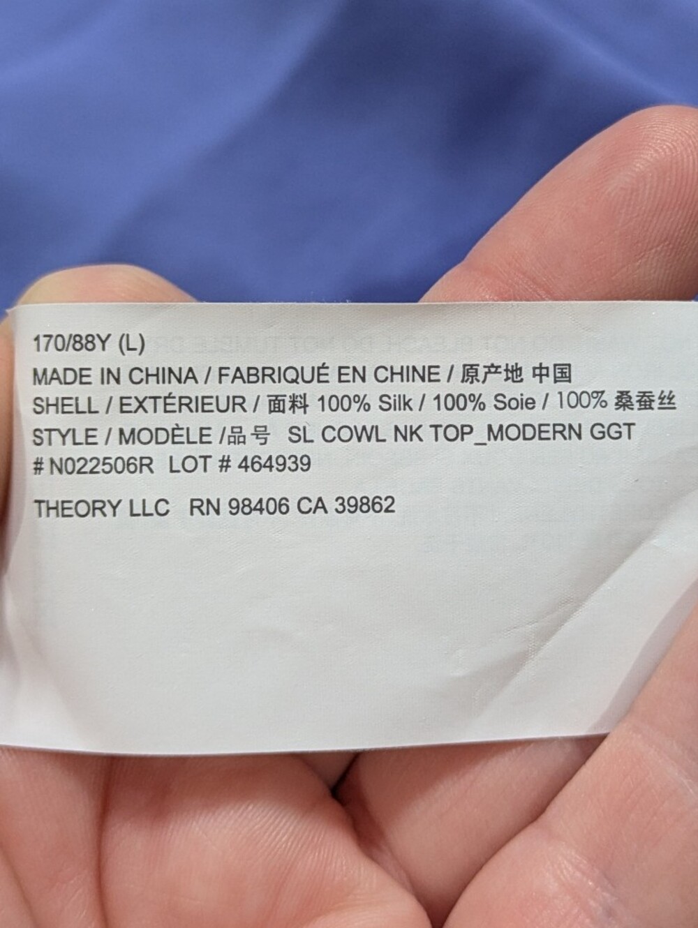 Theory Periwinkle Blue Sleeveless Slouch Neck Silk Blouse L - Picture 4 of 5